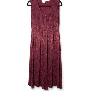 90s Vintage MODA International Burgundy Jacquard Pleated Midi Dress size 10/12